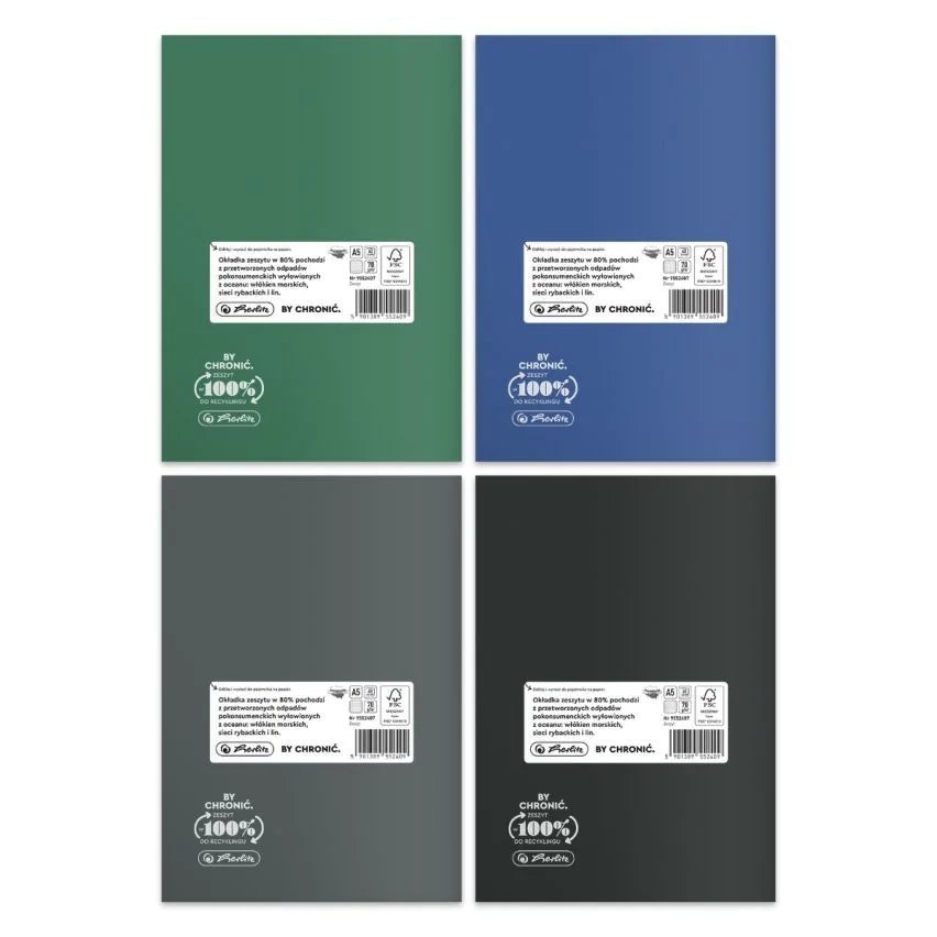 CUADERNO A5 60 HOJAS CUADROS PP COLORES OCÉANO PAQUETE DE 5 UDS. HERLITZ 9552407 HERLITZ